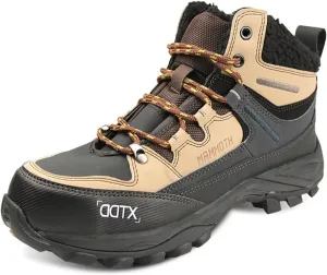 DDTX Winter Mens Warm Boots Steel Toe Work Boots Slip Resistant Fur Lining Safety Boots Black