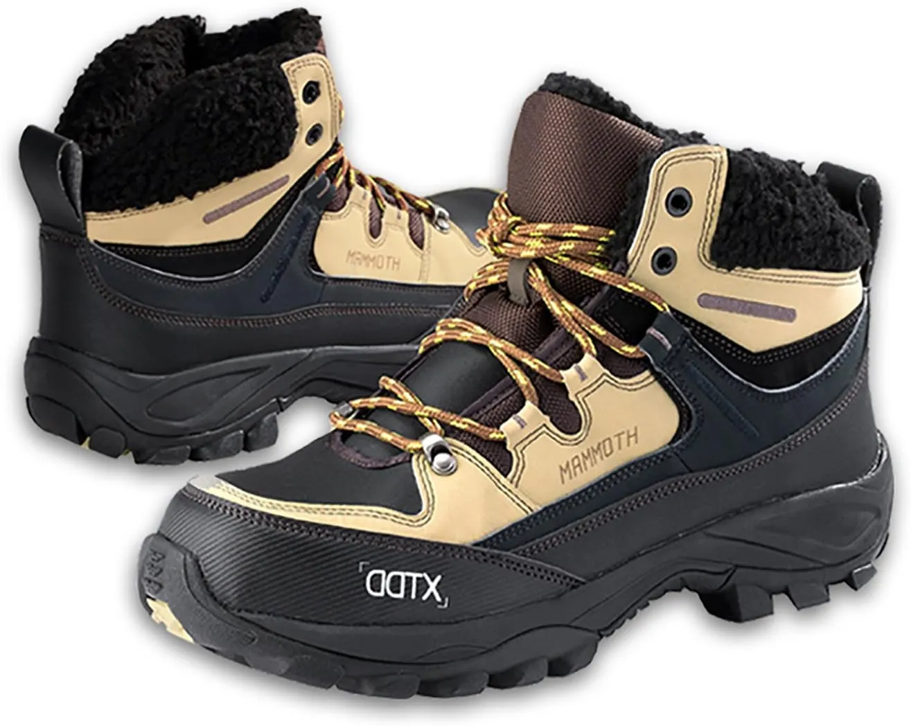 DDTX Winter Mens Warm Boots Steel Toe Work Boots Slip Resistant Fur Lining Safety Boots Black
