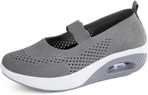 DESESE Women's Platform Breathable Mesh Air Cushion Sneakers Lightweight Wedge Mary Jane Shoes Casual Non-Slip Slip On Walking Shoes Nurse Work Shoes