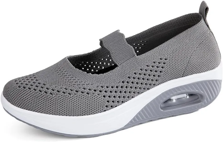 DESESE Women's Platform Breathable Mesh Air Cushion Sneakers Lightweight Wedge Mary Jane Shoes Casual Non-Slip Slip On Walking Shoes Nurse Work Shoes