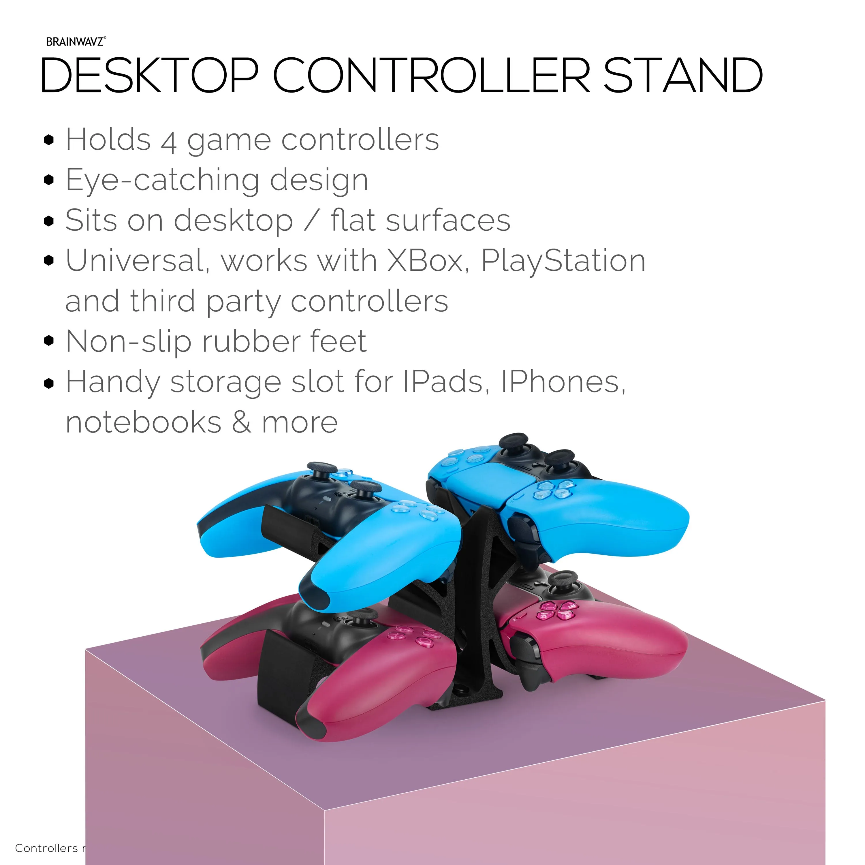 Desktop Game Controller Stand - Holds 4 Controllers, Gamepad Stand for PS5, Xbox, PlayStation, Nintendo, Legacy, Retro & More