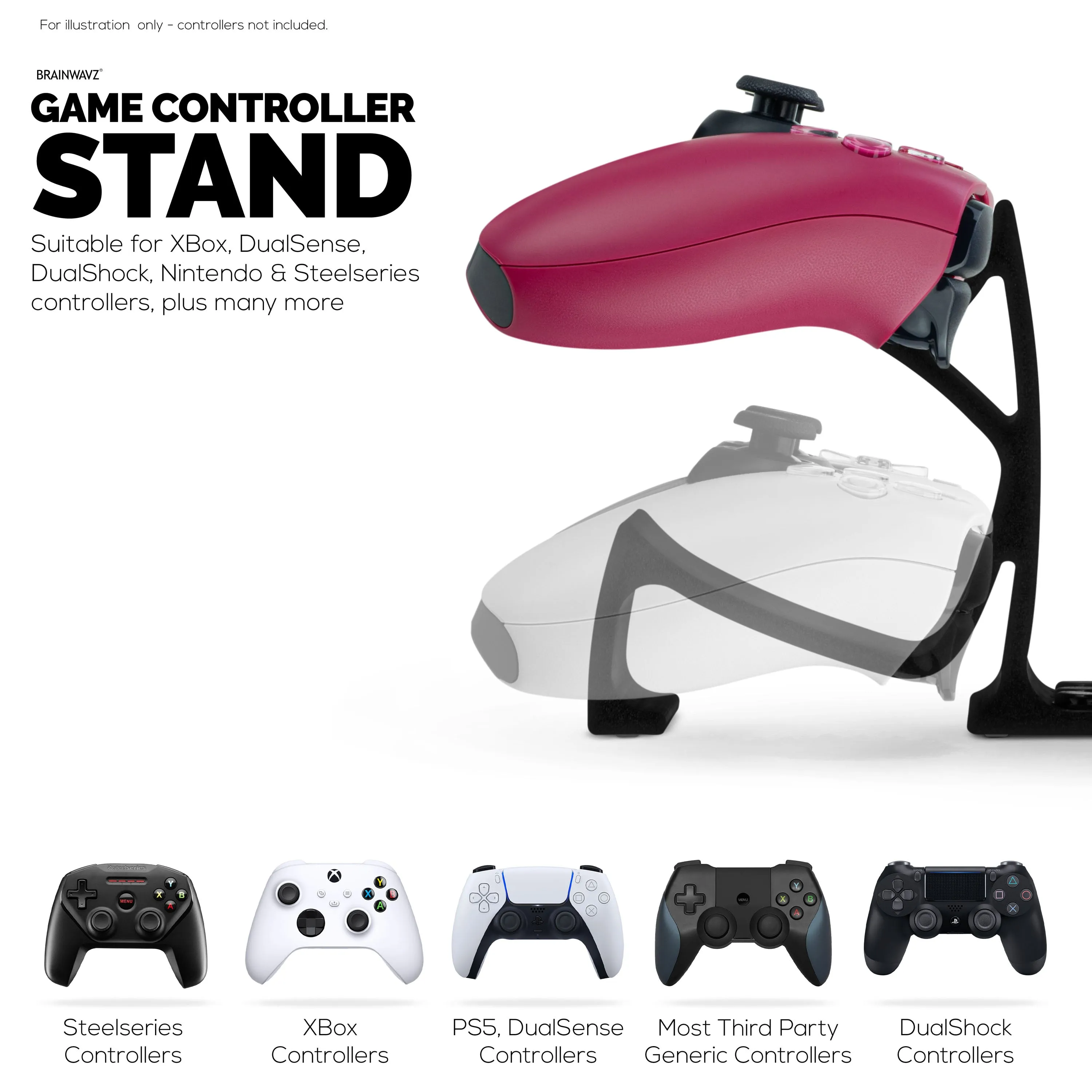 Desktop Game Controller Stand - Holds 4 Controllers, Gamepad Stand for PS5, Xbox, PlayStation, Nintendo, Legacy, Retro & More