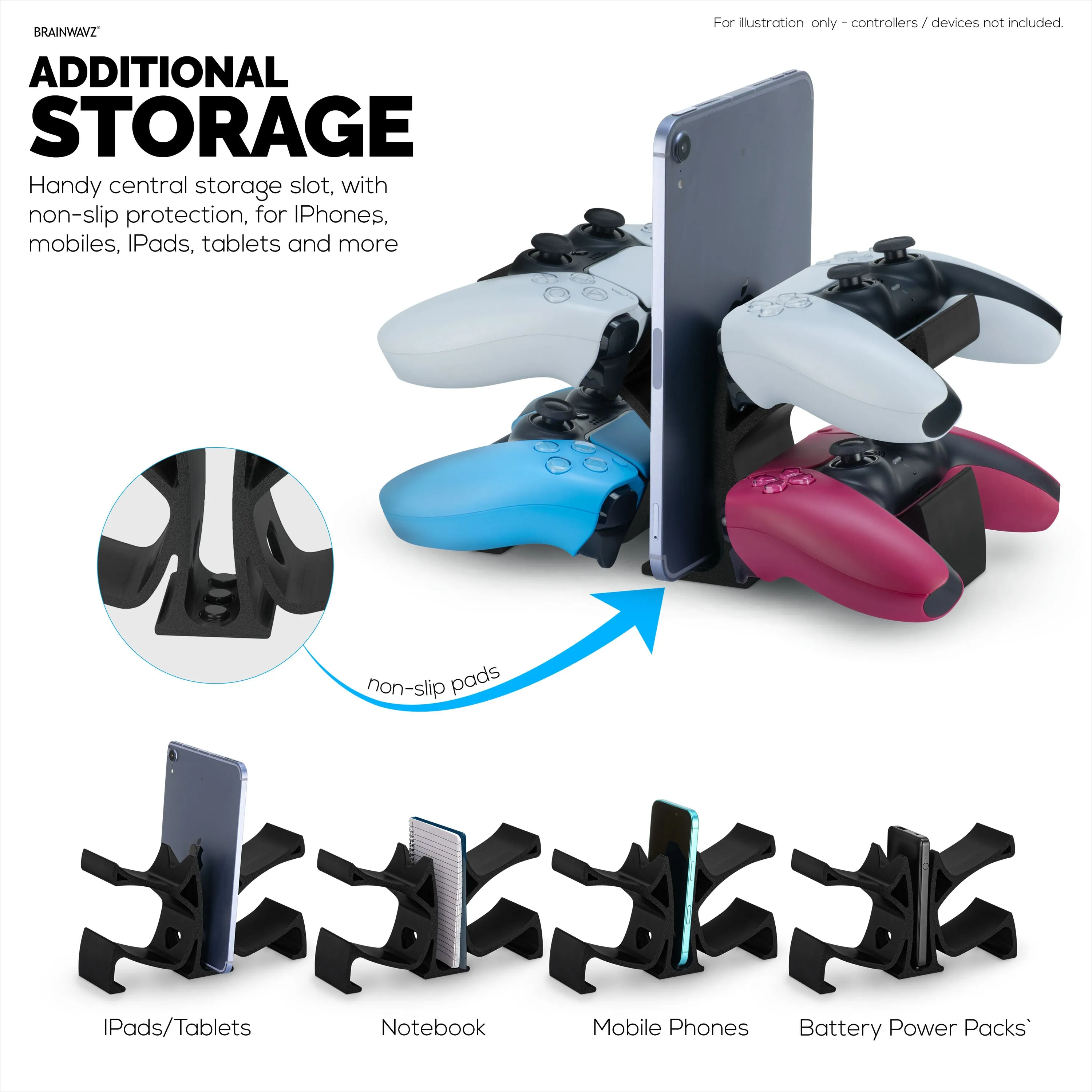 Desktop Game Controller Stand - Holds 4 Controllers, Gamepad Stand for PS5, Xbox, PlayStation, Nintendo, Legacy, Retro & More