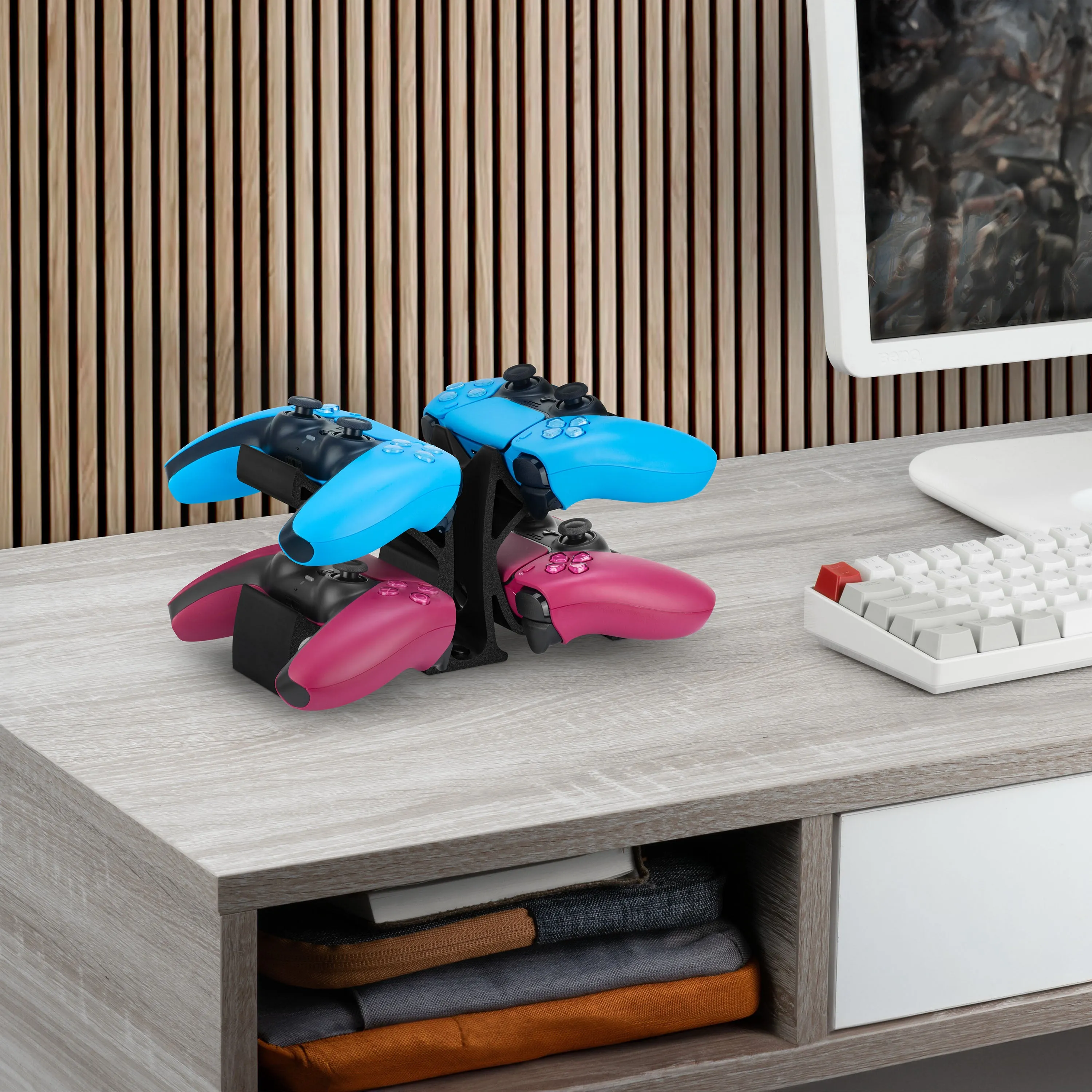 Desktop Game Controller Stand - Holds 4 Controllers, Gamepad Stand for PS5, Xbox, PlayStation, Nintendo, Legacy, Retro & More