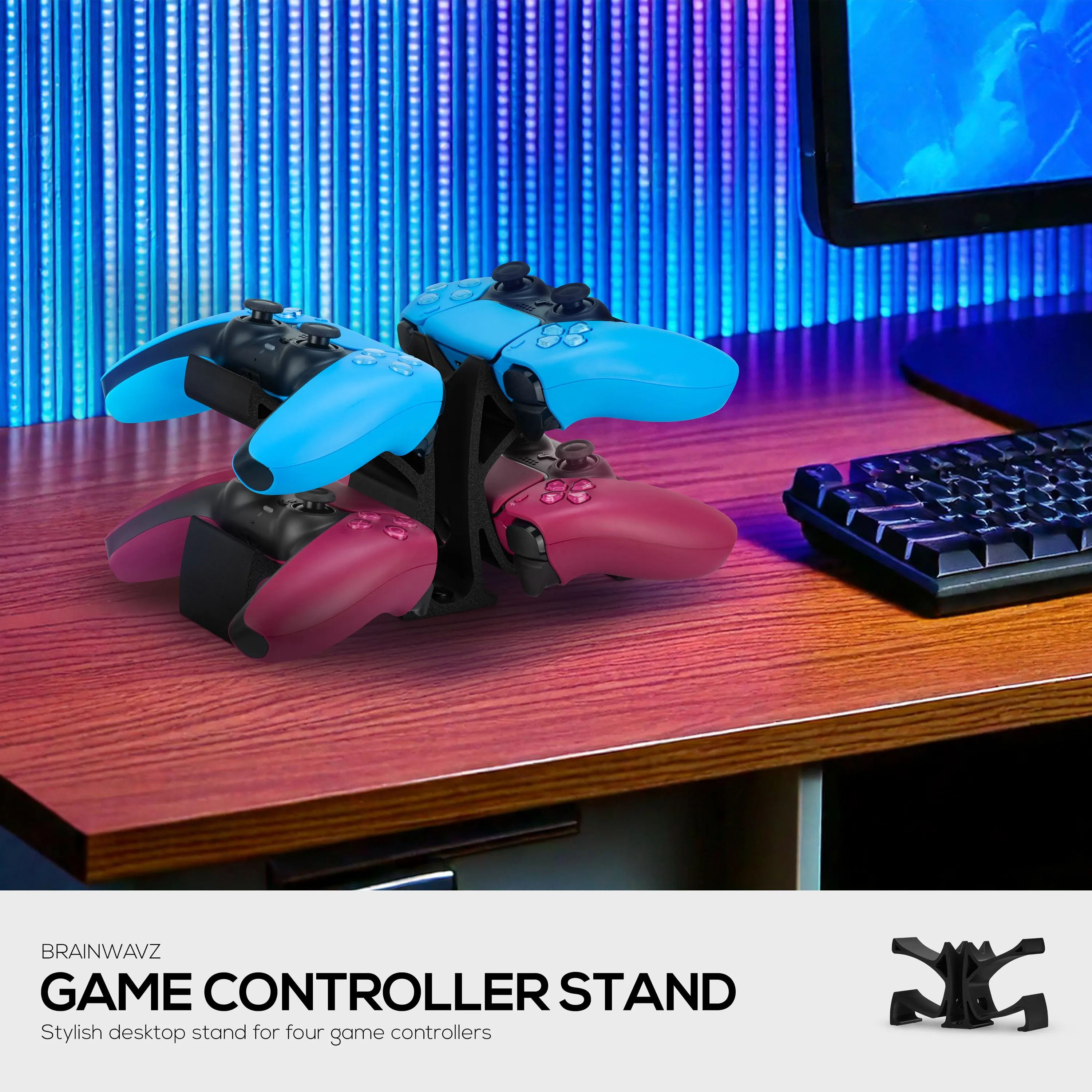 Desktop Game Controller Stand - Holds 4 Controllers, Gamepad Stand for PS5, Xbox, PlayStation, Nintendo, Legacy, Retro & More