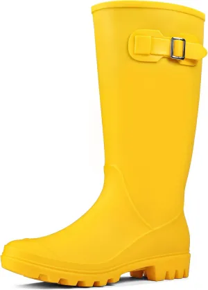 DKSUKO Women's Tall Rain Boots Waterproof Wellington Boots (9.5 B(M) US,Matte Yellow)