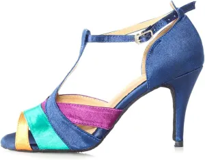 DKZSYIM Women's Colorful Satin Latin Dance Shoes Ballroom Performance Salsa Practice Dance Shoes,Model YCL019-10,US 10