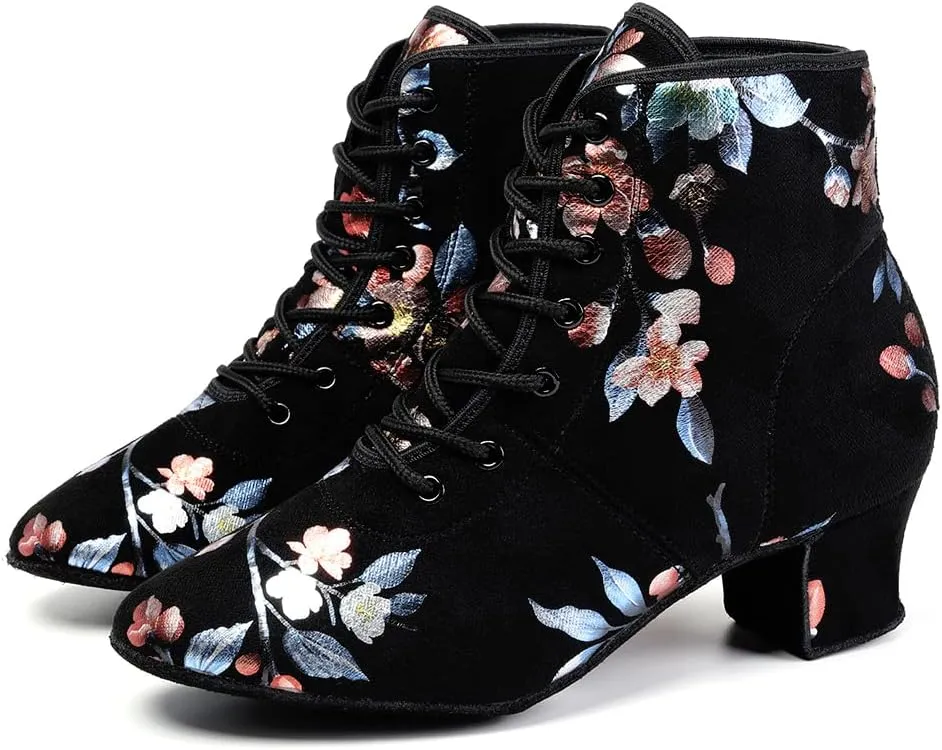DKZSYIM Women's Latin Dance Boots Close Toe Ballroom Tango Performance Teaching Dancing Shoes,Model GBNJB