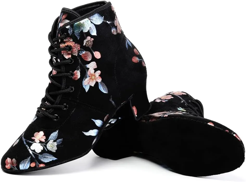 DKZSYIM Women's Latin Dance Boots Close Toe Ballroom Tango Performance Teaching Dancing Shoes,Model GBNJB
