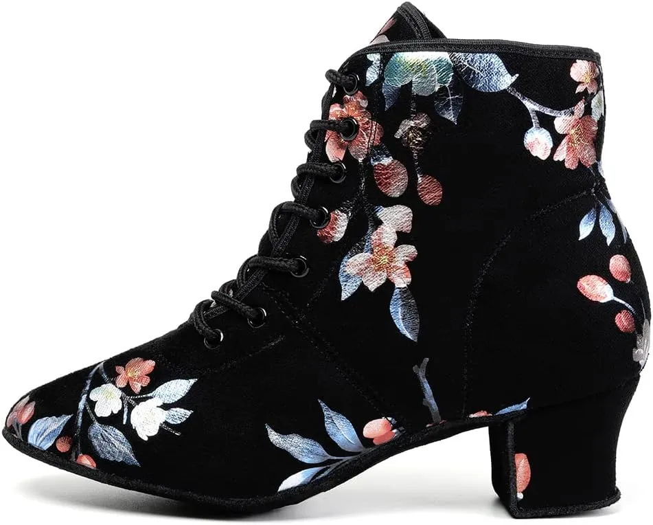DKZSYIM Women's Latin Dance Boots Close Toe Ballroom Tango Performance Teaching Dancing Shoes,Model GBNJB