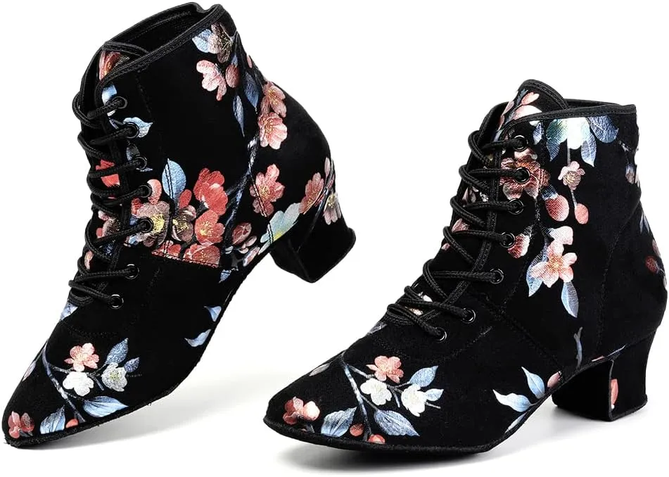 DKZSYIM Women's Latin Dance Boots Close Toe Ballroom Tango Performance Teaching Dancing Shoes,Model GBNJB