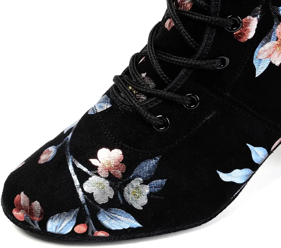 DKZSYIM Women's Latin Dance Boots Close Toe Ballroom Tango Performance Teaching Dancing Shoes,Model GBNJB