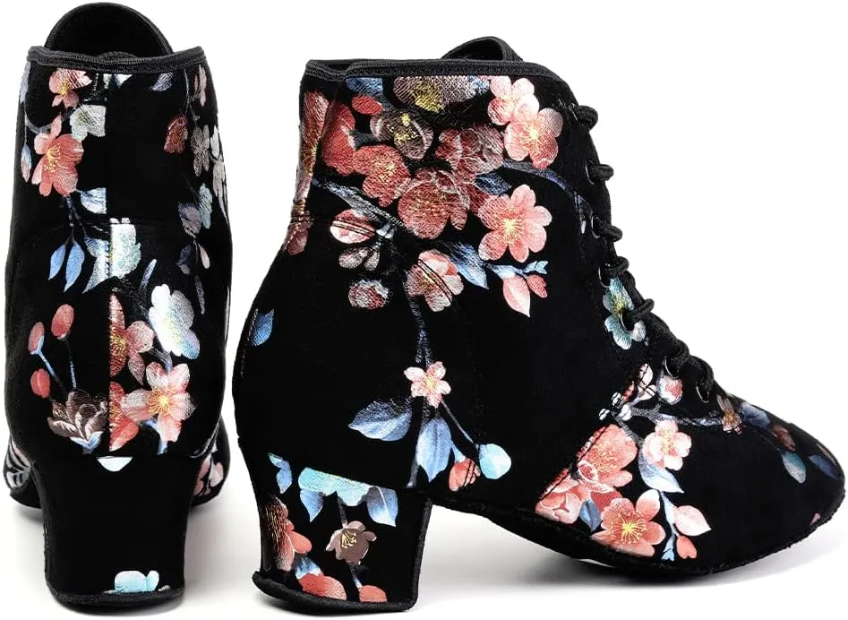 DKZSYIM Women's Latin Dance Boots Close Toe Ballroom Tango Performance Teaching Dancing Shoes,Model GBNJB