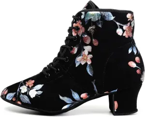 DKZSYIM Women's Latin Dance Boots Close Toe Ballroom Tango Performance Teaching Dancing Shoes,Model GBNJB