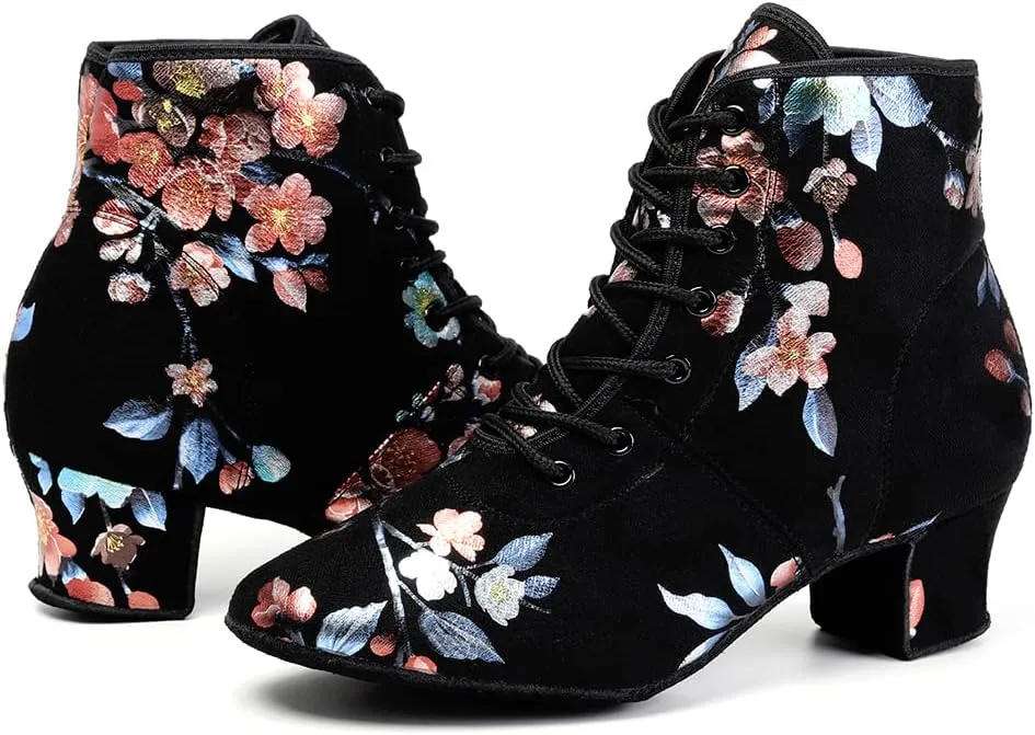 DKZSYIM Women's Latin Dance Boots Close Toe Ballroom Tango Performance Teaching Dancing Shoes,Model GBNJB