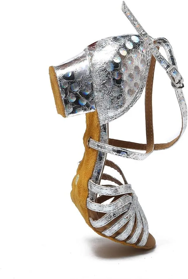 DKZSYIM Women's Latin Dance Shoes Ballroom Performance Glitter Dance Shoes,Model YCL226