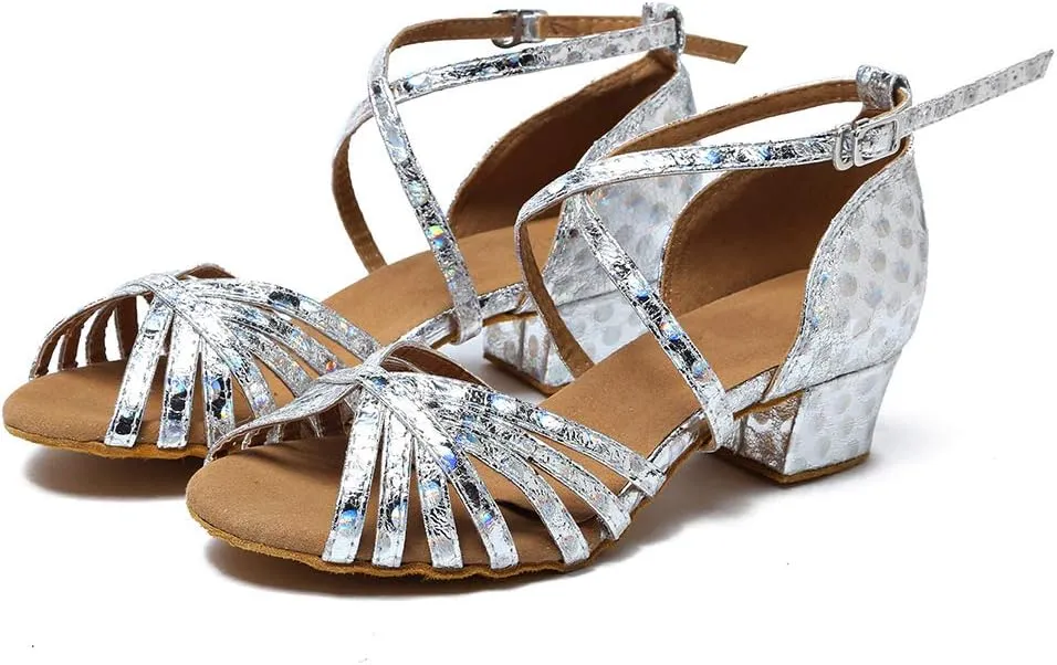 DKZSYIM Women's Latin Dance Shoes Ballroom Performance Glitter Dance Shoes,Model YCL226