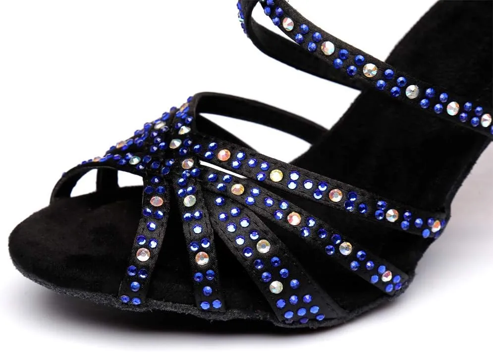 DKZSYIM Women's Latin Dance Shoes Ballroom Performance Rhinestone Wedding Dance Shoes,Model YCL371