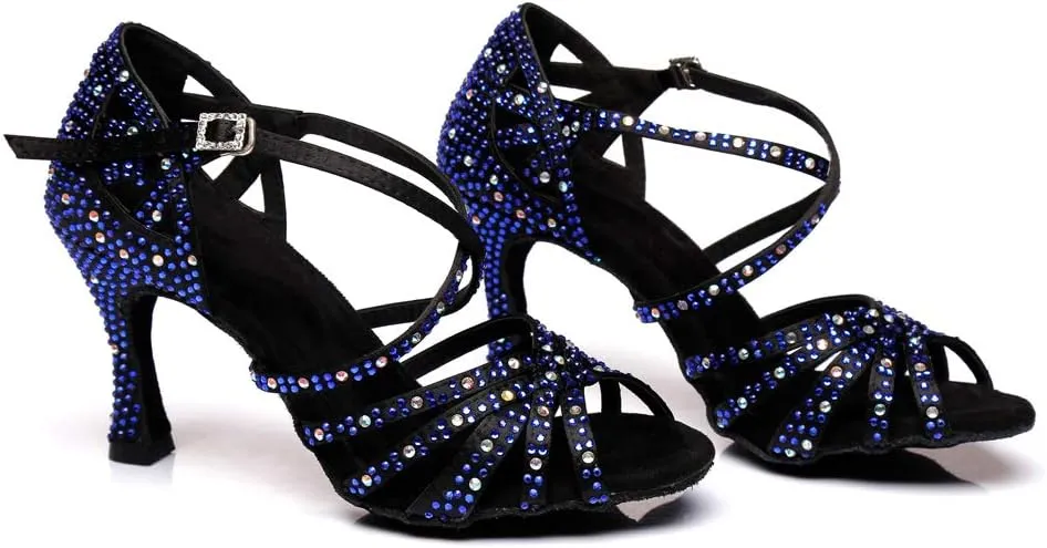 DKZSYIM Women's Latin Dance Shoes Ballroom Performance Rhinestone Wedding Dance Shoes,Model YCL371