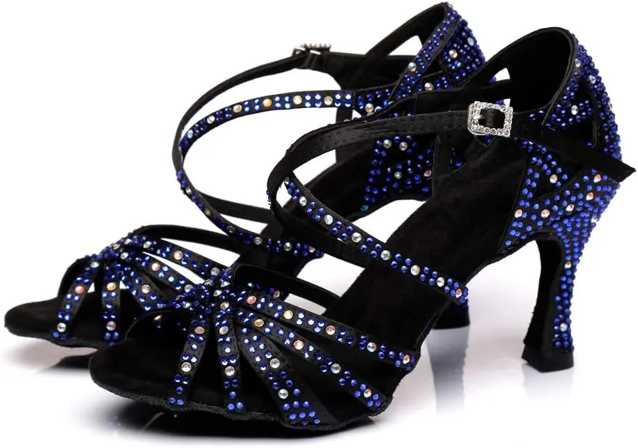DKZSYIM Women's Latin Dance Shoes Ballroom Performance Rhinestone Wedding Dance Shoes,Model YCL371