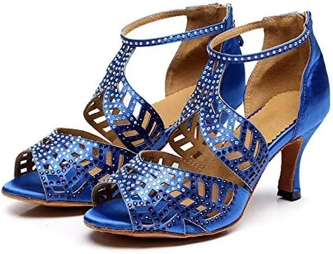 DKZSYIM Women's Rhinestone Latin Dance Shoes Ballroom Performance Shoes, Model YCL345
