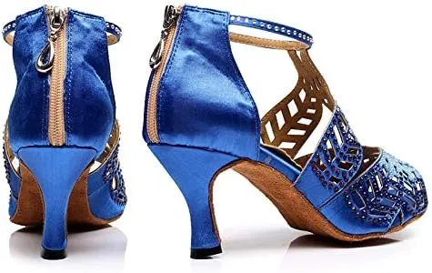 DKZSYIM Women's Rhinestone Latin Dance Shoes Ballroom Performance Shoes, Model YCL345