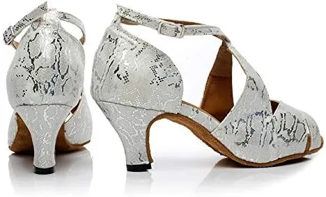 DKZSYIM Women's Synthetic Leather Latin Dance Shoes Comfortable Salsa Performance Practise Wedding Dance Shoes,Model QJW6126