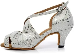 DKZSYIM Women's Synthetic Leather Latin Dance Shoes Comfortable Salsa Performance Practise Wedding Dance Shoes,Model QJW6126
