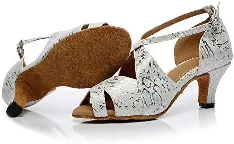 DKZSYIM Women's Synthetic Leather Latin Dance Shoes Comfortable Salsa Performance Practise Wedding Dance Shoes,Model QJW6126
