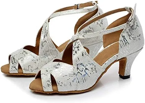 DKZSYIM Women's Synthetic Leather Latin Dance Shoes Comfortable Salsa Performance Practise Wedding Dance Shoes,Model QJW6126