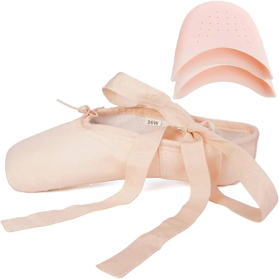 DKZSYIM Women's&Girls Pink Ballet Pointe Shoes with Ribbon Ballet Dance Toe Shoes Ballroom Performance Shoes,Model ZJBL