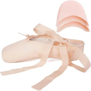 DKZSYIM Women's&Girls Pink Ballet Pointe Shoes with Ribbon Ballet Dance Toe Shoes Ballroom Performance Shoes,Model ZJBL