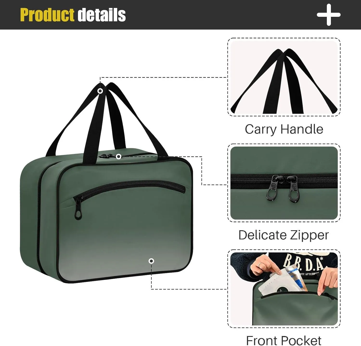 DOMIKING Green Silver Hanging Toiletry Bag Portable Cosmetic Bags Travel Makeup Organizers Pouches for Men Women Brushes Conditioner Medium