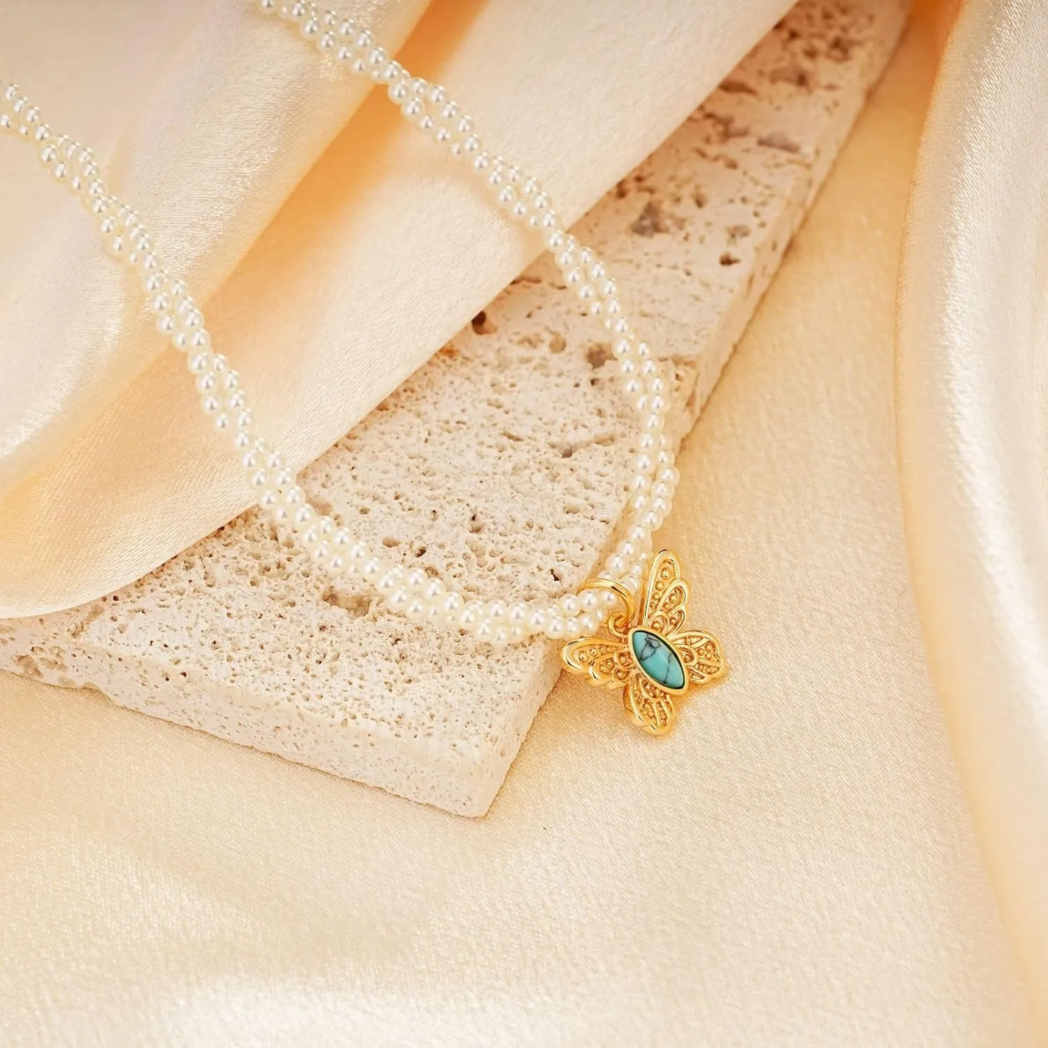Double Layer Pearl Necklace with Flower Pendant Gold Pearl Choker Necklace Charm For Women Wedding Birthday Anniversary