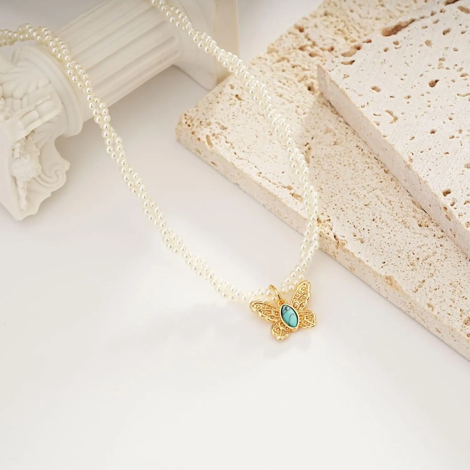 Double Layer Pearl Necklace with Flower Pendant Gold Pearl Choker Necklace Charm For Women Wedding Birthday Anniversary