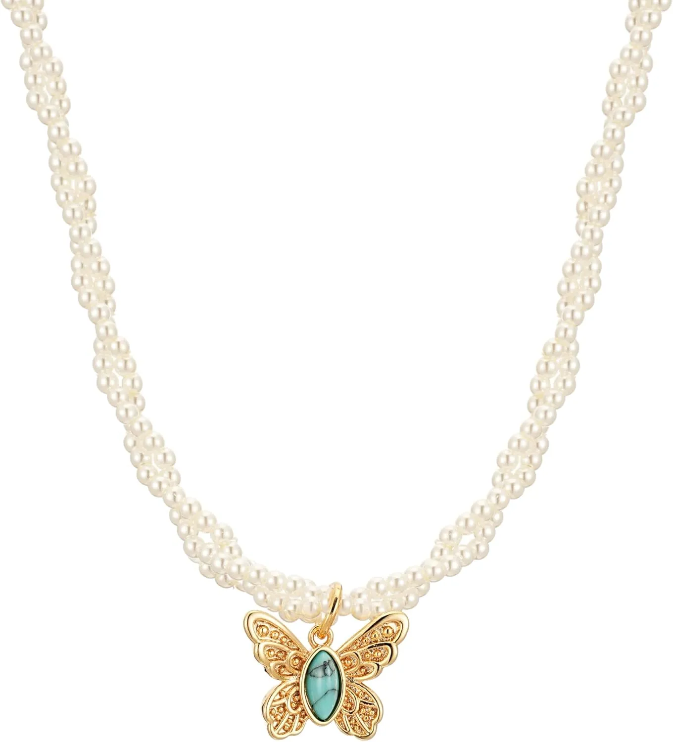 Double Layer Pearl Necklace with Flower Pendant Gold Pearl Choker Necklace Charm For Women Wedding Birthday Anniversary