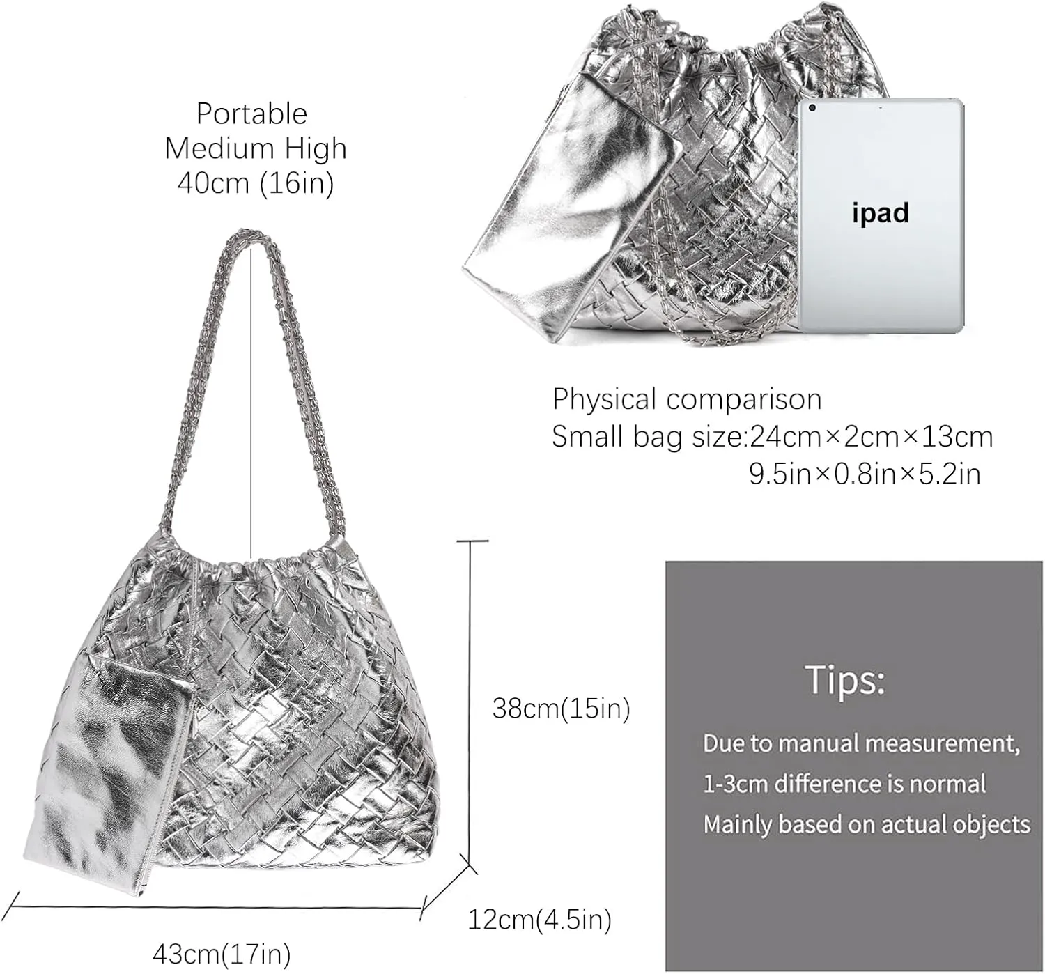 Drawstring Woven Shoulder Bag for Women, Large Vegan Leather Tote Bag Summer Beach Handbag with Purse Satchel Bag