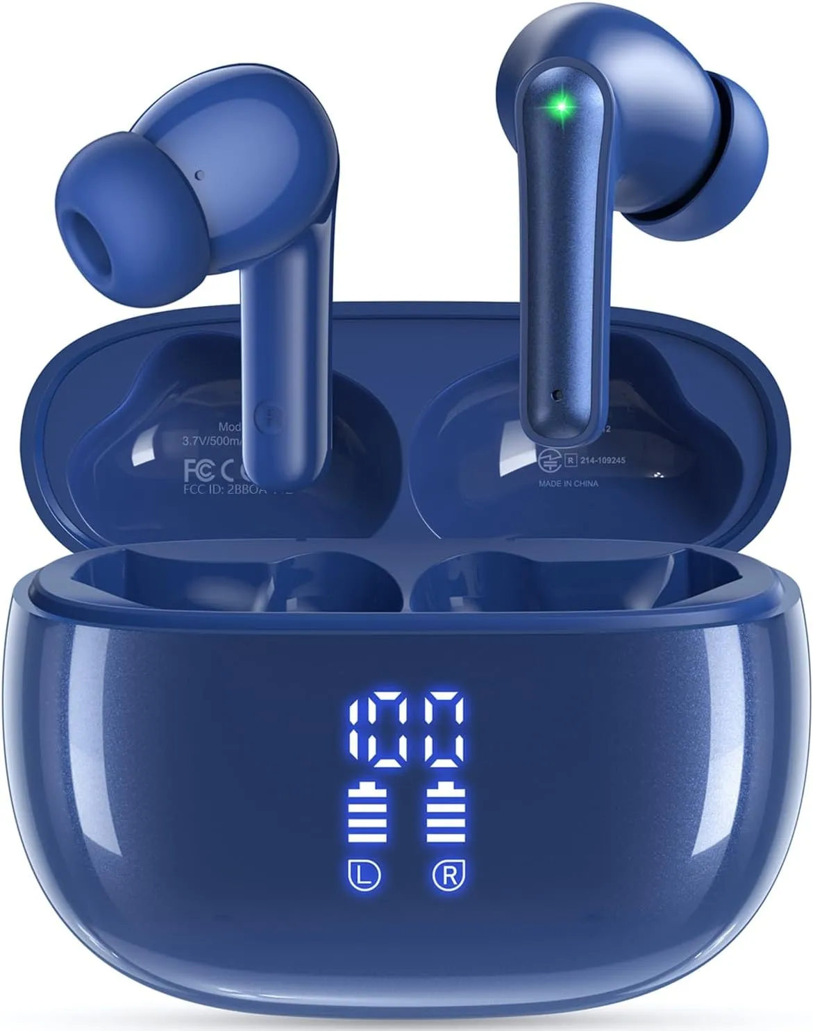 Ear Buds Wireless Earbuds - Bluetooth Headphones 40H Playtime LED Display Deep Bass Stereo in-Ear Earphones with IPX7 Waterproof for iPhone Android Phone Tablet Laptop, Navy Blue