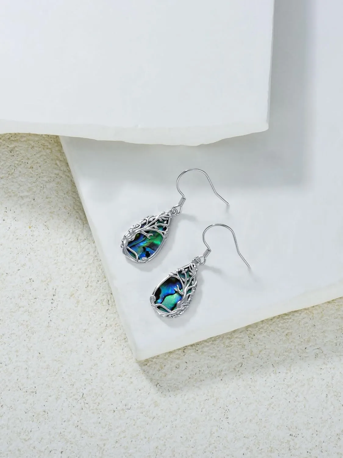 Earship Sterling Silver Abalone Shell Dangle Earrings Tree of Life Cat/Hummingbird Earrings Celtic Butterfly/Dragonfly Earrings Silver Teardrop Earrings Christmas Birthday Gifts for Women