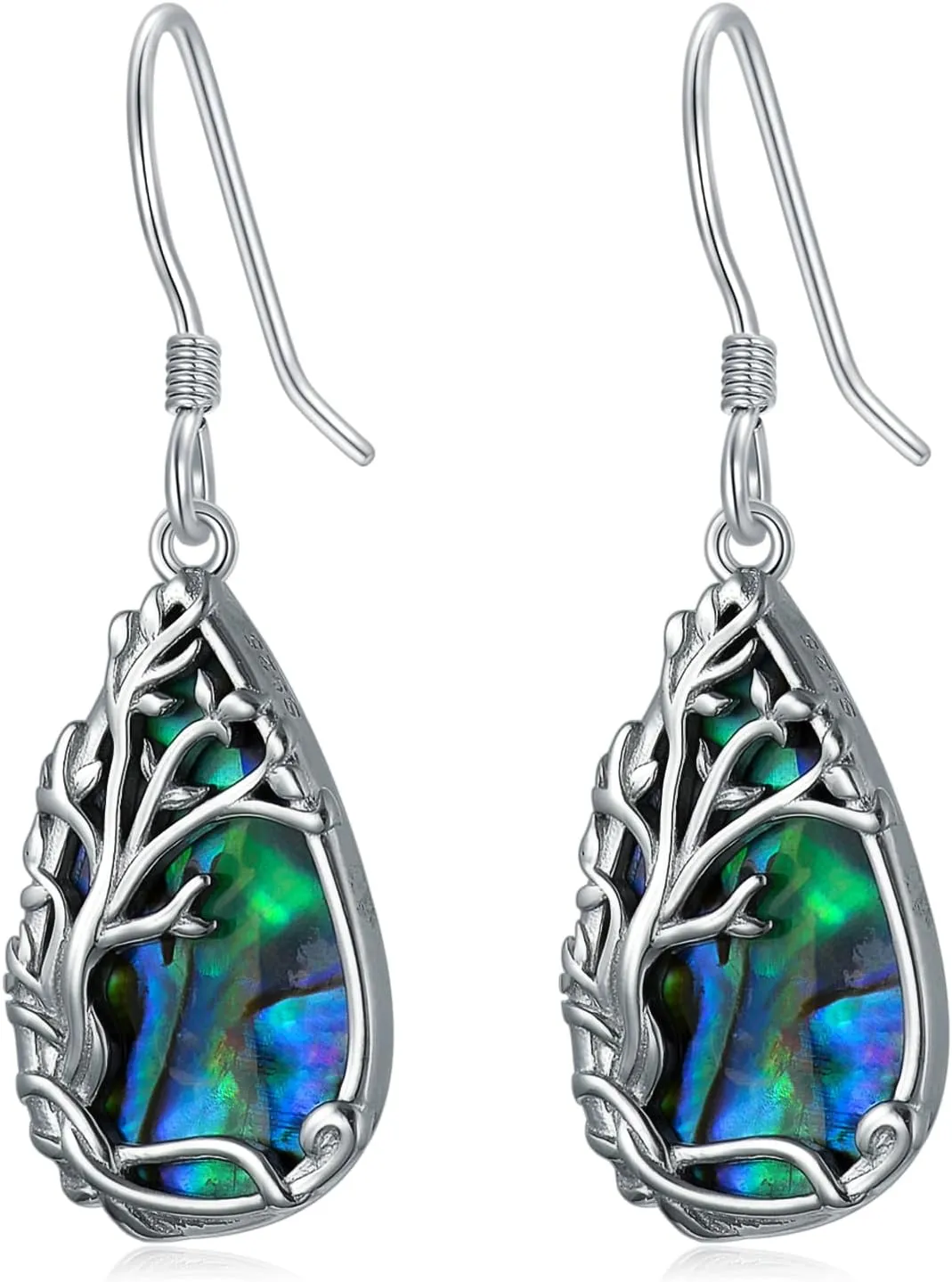 Earship Sterling Silver Abalone Shell Dangle Earrings Tree of Life Cat/Hummingbird Earrings Celtic Butterfly/Dragonfly Earrings Silver Teardrop Earrings Christmas Birthday Gifts for Women