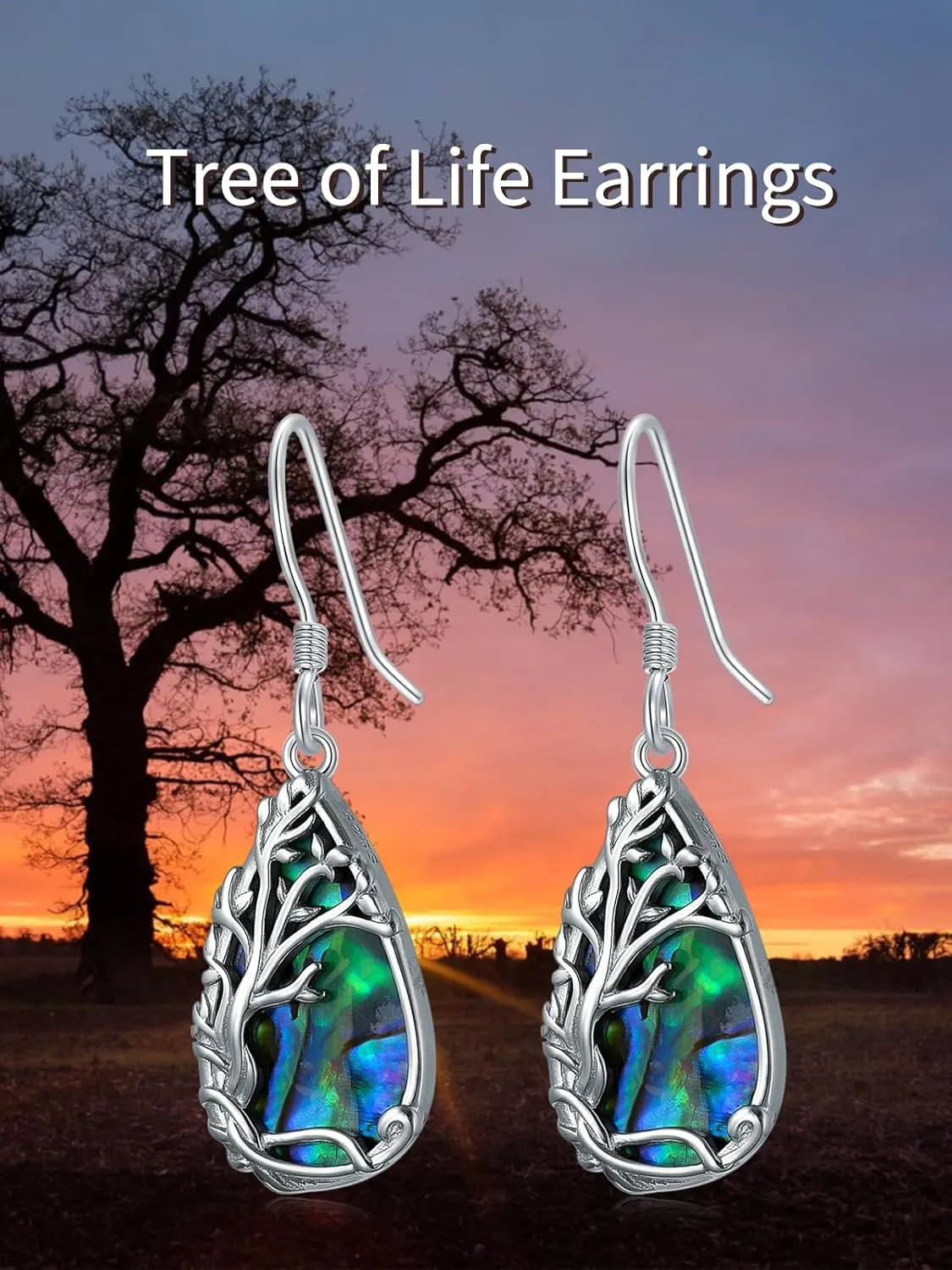 Earship Sterling Silver Abalone Shell Dangle Earrings Tree of Life Cat/Hummingbird Earrings Celtic Butterfly/Dragonfly Earrings Silver Teardrop Earrings Christmas Birthday Gifts for Women