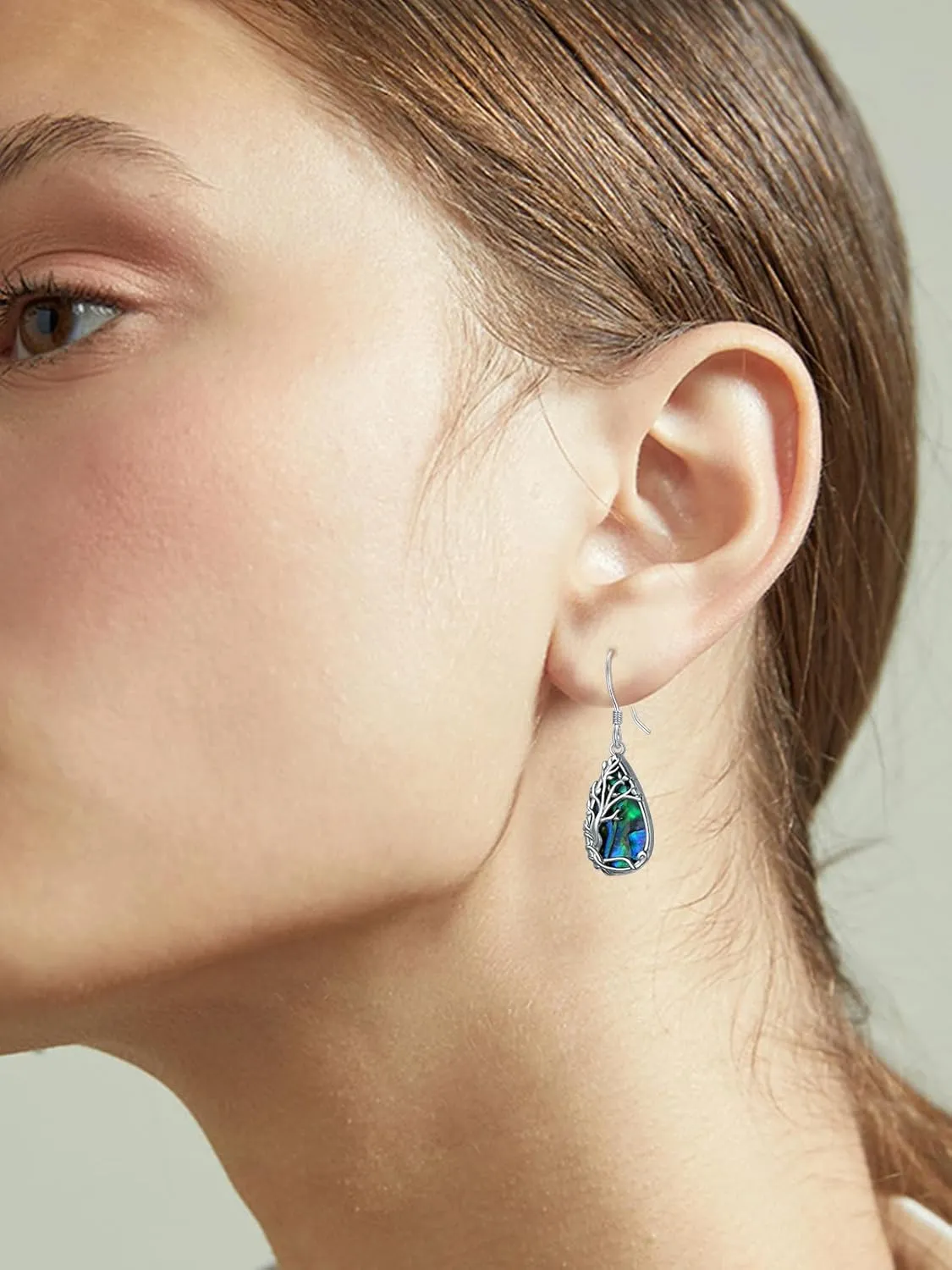 Earship Sterling Silver Abalone Shell Dangle Earrings Tree of Life Cat/Hummingbird Earrings Celtic Butterfly/Dragonfly Earrings Silver Teardrop Earrings Christmas Birthday Gifts for Women