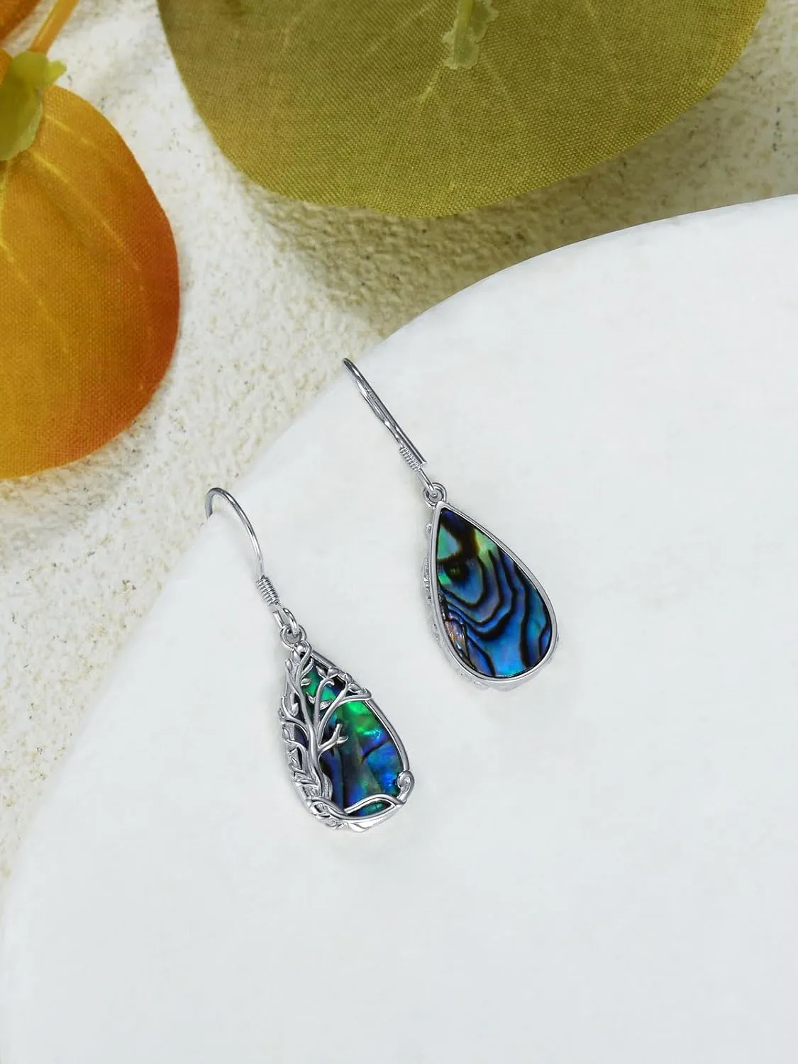 Earship Sterling Silver Abalone Shell Dangle Earrings Tree of Life Cat/Hummingbird Earrings Celtic Butterfly/Dragonfly Earrings Silver Teardrop Earrings Christmas Birthday Gifts for Women