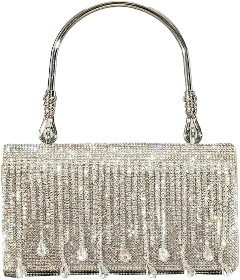 Elegant Womens Rhinestone Evening Clutch Glitter Crossbody Purse with Chain Handbag Shoulder Bag for Wedding Party