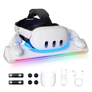 Eslick Charging Station for Oculus Quest 3S/ Quest 3 Accessories, 30W Fast Adapter Charging Dock with LED Indicator, Includes 2 * 1800mAh Rechargeable Batteries for Headset