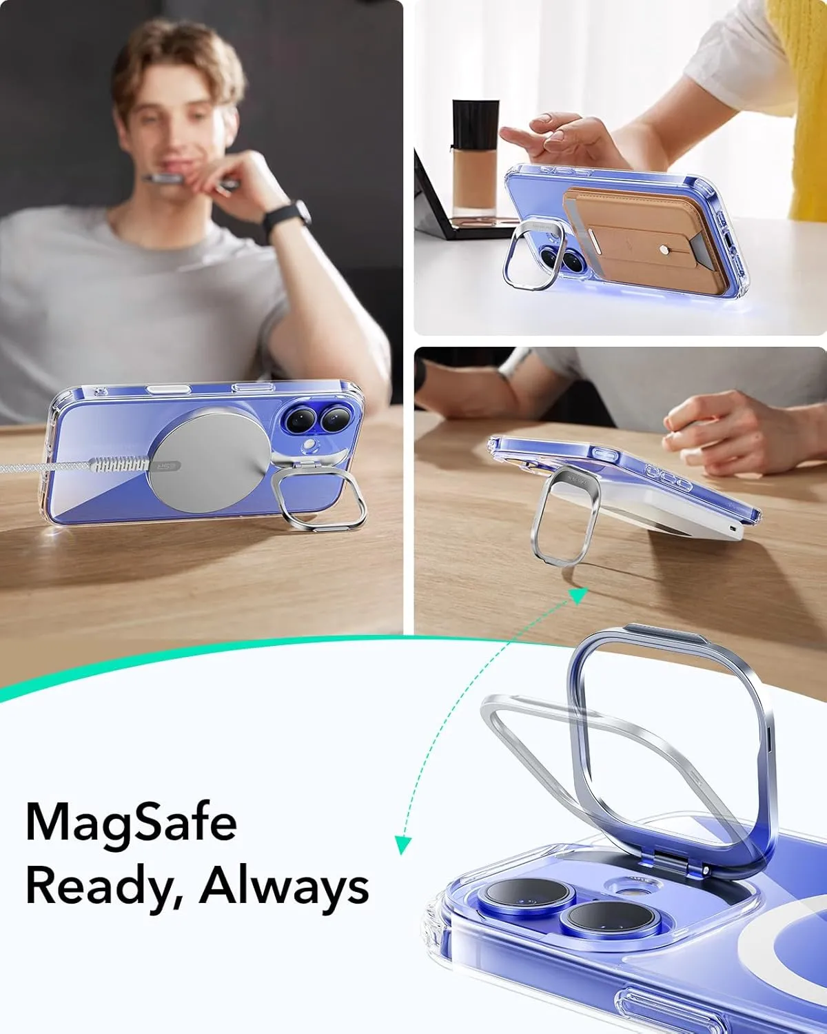 ESR for iPhone 16 Case, Camera Control Button Compatible with MagSafe, Military-Grade Protective Case, Built-in Stash Stand Phone Case, Scratch-Resistant Back Cover, Classic Series, Clear