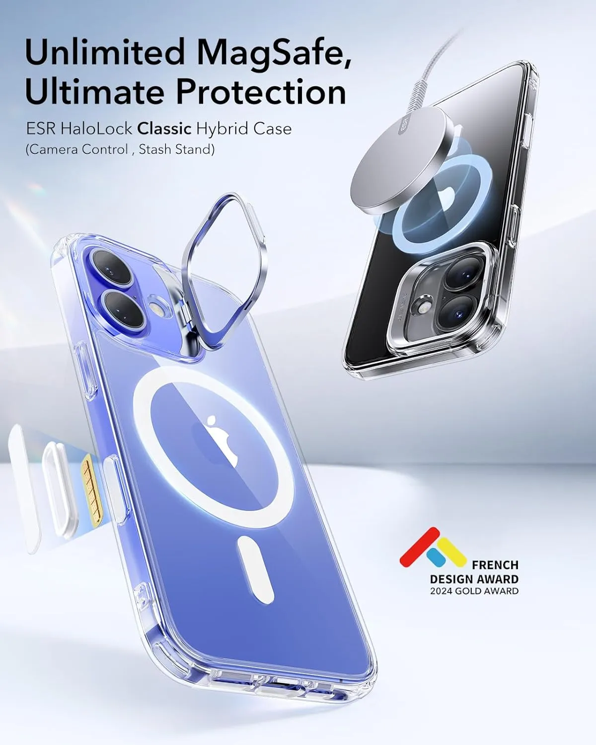 ESR for iPhone 16 Case, Camera Control Button Compatible with MagSafe, Military-Grade Protective Case, Built-in Stash Stand Phone Case, Scratch-Resistant Back Cover, Classic Series, Clear