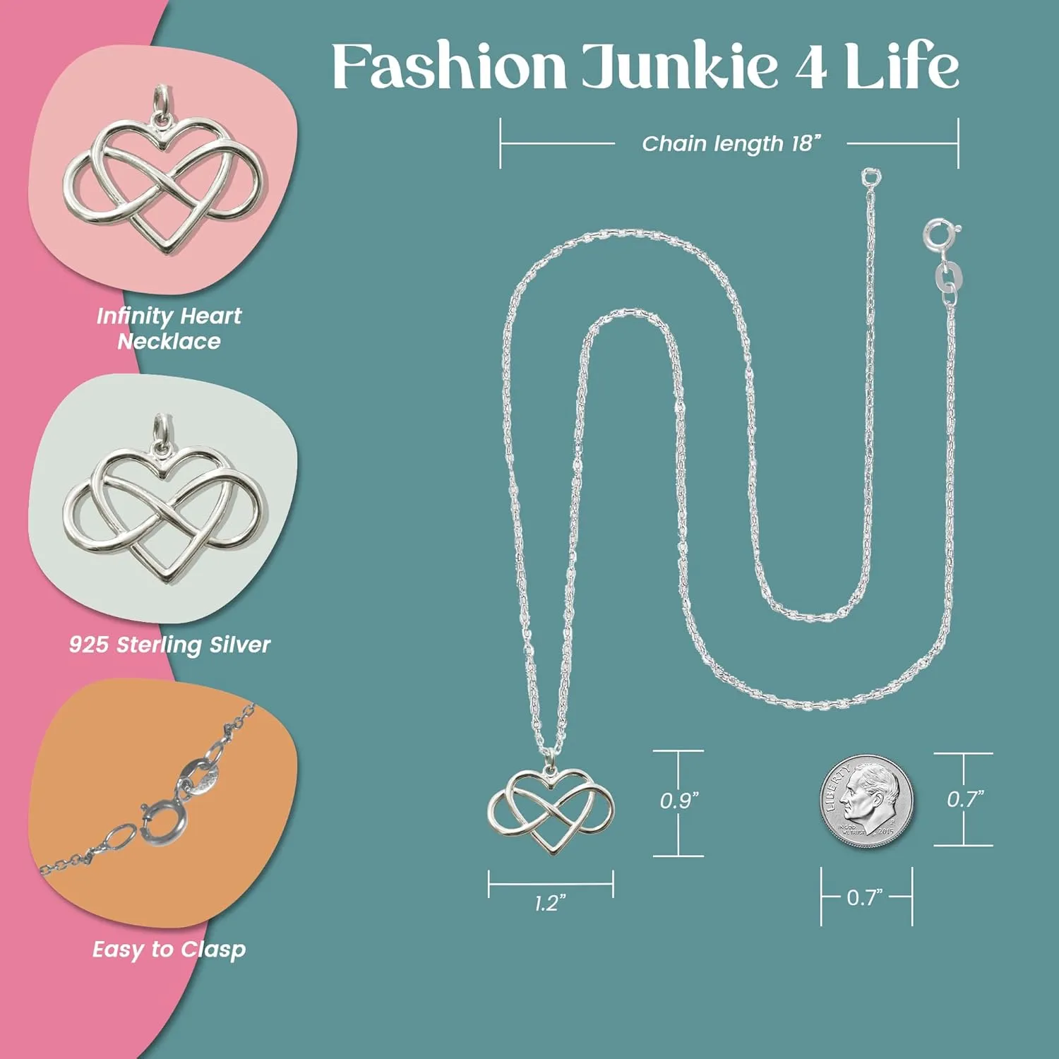 FashionJunkie4Life Infinity Charm Pendant Necklaces for Women