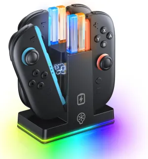 FASTSNAIL Charging Dock for Nintendo Switch 2 (2025) for Joy-Con, Magnetic Switch2 Joycon Controller Charger with 9 RGB Light Modes and LED Indicator, Storage Stand for NS2 Joycon Accessories