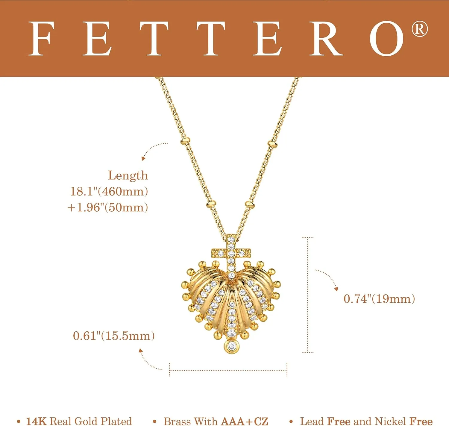 Fettero Gold Neckalce for Women 14K Gold Plated Charm Love Heart Pendant | Heart Charm Necklace for Mum Valentine's Day Jewelry